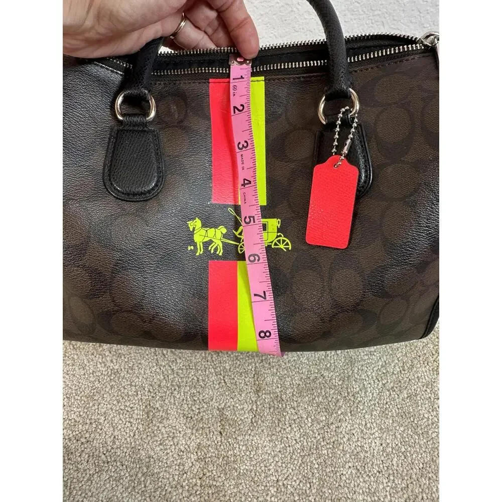 Coach Signature Double Stripe Bennett Heritage Satchel Mahogany Purse - Picture 10 of 12